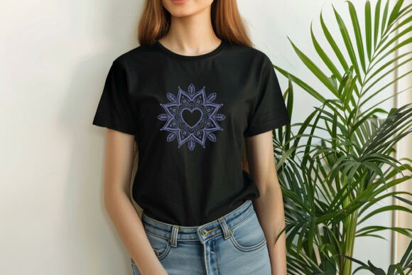 Download Elegant Heart Mandala Monogram Frame Embroidery Design in Blue - Premium Resources