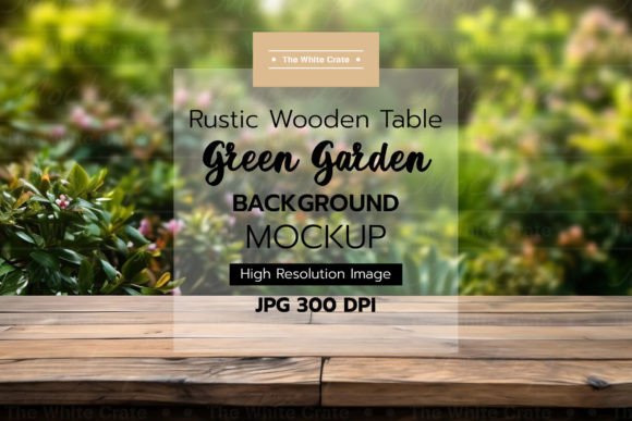 Download Wood Table with Garden Background Mockup - Wood Collection