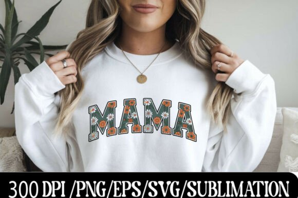 Download Trendy Retro MAMA Typography with Flower - Typography Collection