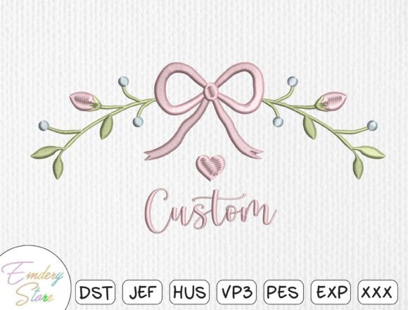 Download Customizable Floral Bow Embroidery File - Bow embroidery Collection
